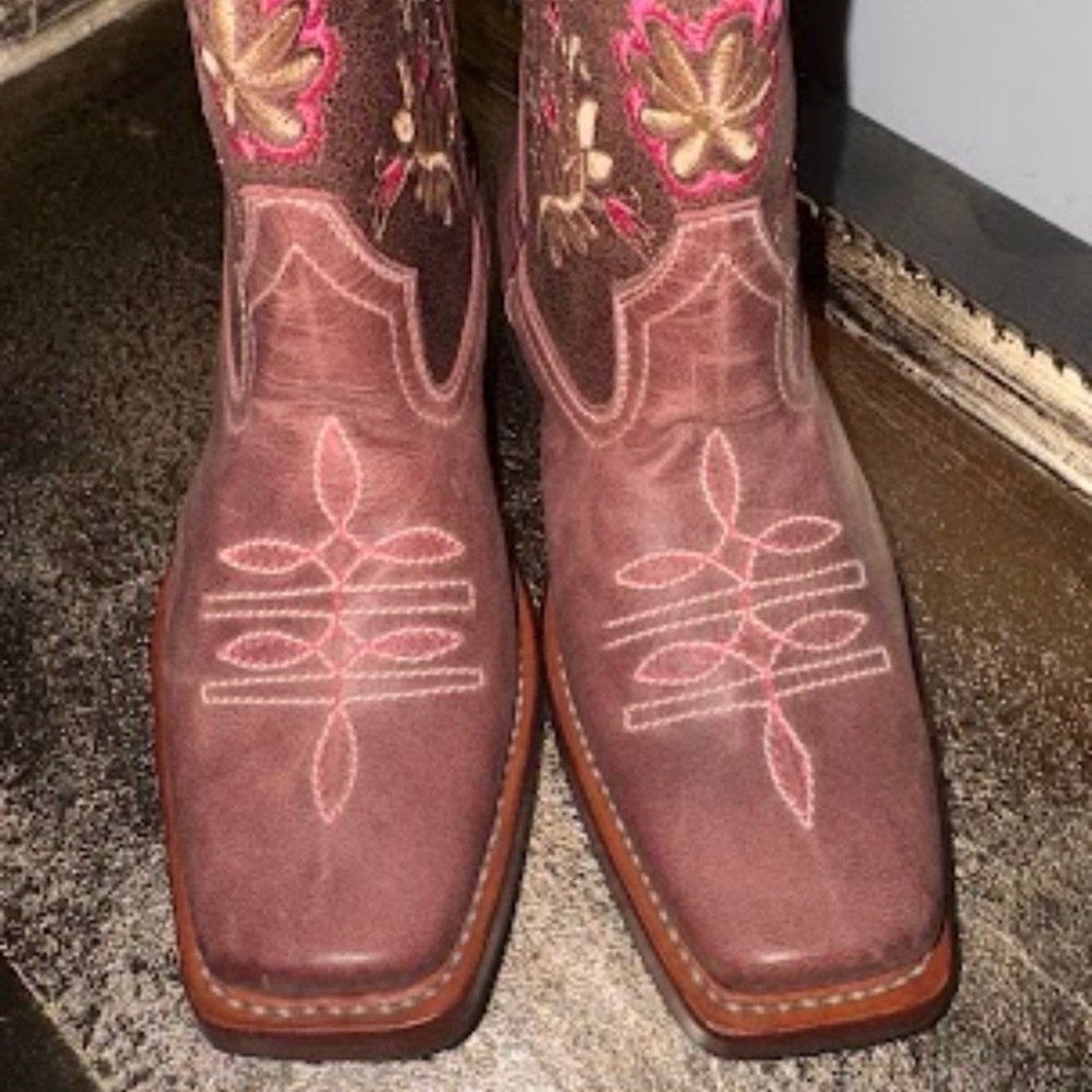 Floral Embroidered Western Boots - Brown and Pink - Picture 2 of 6